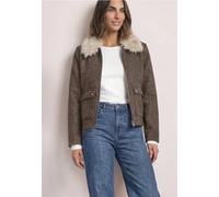 Veste avec un mélange de laine et un col en fausse fourrure