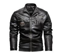 Veste Aviateur Homme Polaire Blouson Cuir Hiver - Jacket Homme Doublure en Peluche Col Montant Zippé Fermeture ÉClair Coupe-Vent Confortable Classique DéContracté ExtéRieur Quotidien