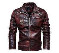 Veste Aviateur Homme Polaire Blouson Cuir Hiver - Jacket Homme Doublure en Peluche Col Montant Zippé Fermeture ÉClair Coupe-Vent Confortable Classique DéContracté ExtéRieur Quotidien