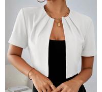Veste basic en cardigan à manches courtes blanche simple et élégante, confortable, pour femmes grandes tailles, style minimaliste, porter au bureau, vêtements pour invitée de mariage, hauts d'été euro