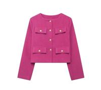 Veste basique à col rond pour femme avec boutons dorés et poche rabattable, 1001, XS