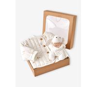 Veste bébé matelassée en velours + doudou coffret cadeau naissance écru 1M(54CM)