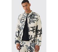 Veste biker cintrée en jean à imprimé graffiti homme - ecru - XS, ecru