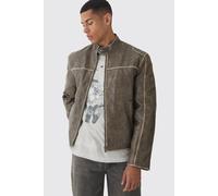 Veste biker délavée à coutures apparentes homme - vert - L, vert