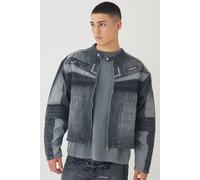 Veste biker oversize en jean à écussons homme - gris - XL, gris