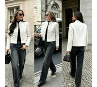 Veste blanche à col montant avec décoration de boutons Napoléon, coupe boxy, fermeture cachée à crochet et œillet, doublée, veste décontractée blanche, veste de vacances, veste décontractée élégante e
