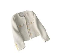 Veste Blanche pour Femme en Tweed Bleu Printemps Veste Tweed Veste Noir Manteau Court métal Simple Boutonnage Court Top