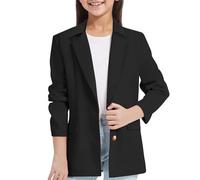 Veste blazer à manches longues pour filles, col cranté/collier à revers avec poche intérieure, ouvert sur le devant, costume décontracté pour enfants Chemises Manches Courtes Pour Filles Décontractées