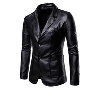 Veste Blazer en Cuir pour Homme Formel Vestes de Costume en Cuir Blouson Motard en Cuir Artificiel Élégant Blazers Décontractés Veste Mariage d'affaires Business Soirée Costumes et Vestes de Smoking