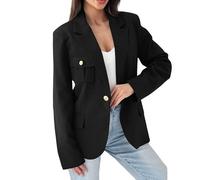 Veste Blazer Femme Blazer Croisé pour Femme Coupe Slim Style Militaire Classique Revers Cranté Bouton Doré Manteau De Travail Élégant Formel Automne Noir XL
