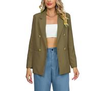 Veste Blazer Femme Blazer Croisé pour Femme Manches Longues Coupe Classique Couleur Unie Élégant Mi-Long Style Italien pour Le Travail Le Bureau L'Automne La Transition Vêtements D'Extérieur Ka
