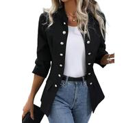 Veste Blazer Femme Blazer Croisé pour Femme Veste De Travail Décontractée À Manches Longues Et Col Montant Coupe Slim Ouverte sur Le Devant pour Le Bureau pour L'Automne Et La Transition Noir Ta
