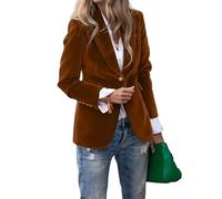 Veste Blazer Femme Blazer en Velours À Un Bouton pour Femme Style Vintage Manches Longues Revers Crantés Couleur Unie Élégant pour Le Travail Le Bureau avec Poches Orange Brûlé Taille XL