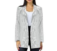 Veste Blazer Femme,Blazer Noir À Sequins pour Femme Veste Scintillante À Manches Longues Col À Revers Cardigan Tailleur Décontracté Manteau Léger pour Soirée Ou Club Argenté Taille 3XL