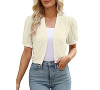 Veste Blazer Femme en Maille Douce Manches Courtes Devant Ouvert Court Coupe Élégante pour Tenues de Ville pour Bureau Travail et Sorties Esprit Bohème