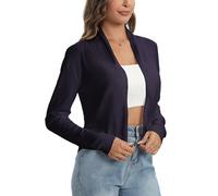 Veste Blazer Femme Gilet Court Boléro Col Châle Ouvert Tricot Cardigan Outwear Manches Longues Robe T Shirt Bretelle Soirée Fête Décontracté Chic Elégante Bleu Marine M