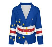Veste Blazer Femme Imprimée Drapeau du Cap-Vert Revers Cranté Un Bouton Longueur Standard Manches Longues Idéale pour Le Travail Formel Et Décontracté Taille S