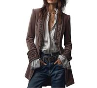 Veste Blazer Ouverte en Velours pour Femme Style Vintage Longue Veste Brodée en Velours Élégante Veste Blazer Rétro À Fleurs Cardigan Manteau À Manches Longues Style Pirate Rose Racine De Lotu