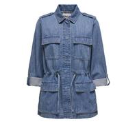 Veste bleue imitation denim unie à coupe mi-longue avec un col à revers S