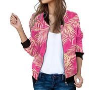 Veste Blouson Mi Saison Femme,Veste Bomber Femme Fleurs À Manches Longues Blouson Chic Et Élégant Décontracté Zipper Outwear Confortable Jacket Mince Avec Fermeture Éclair Intégrale Et Poches
