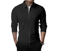Veste Blousons Hommes Revers À Manches Longues Veste Manteau Texture Zipper Placket Slim Fit Solide Couleur Cardigan Outwear M Noir
