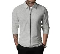 Veste Blousons Hommes Revers Veste À Manches Longues Manteau Texture Zipper Placket Slim Fit Solide Couleur Cardigan Outwear M Lightgrey