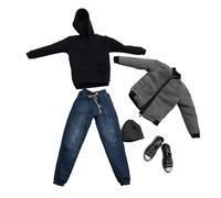 Veste Bombardier Grise Pour Hommes, Vêtements, Échelle 1/6, Sweat À Capuche, Chapeau En Jean, Ensemble De Chaussures En Toile Pour 12 '', Accessoires De Figurine Masculine