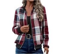 Veste bomber à carreaux pour femme - Cardigan léger - Veste de transition tendance - Veste de baseball fine - Veste de survêtement élégante sans capuche - Veste de pilote - Fermeture éclair - Col rond