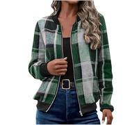 Veste bomber à carreaux pour femme - Cardigan léger - Veste de transition tendance - Veste de baseball fine - Veste de survêtement élégante sans capuche - Veste de pilote - Fermeture éclair - Col rond
