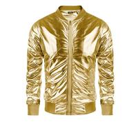 Veste bomber brillante pour homme en métal avec fermeture éclair complète, col montant, paillettes, style disco années 70, veste décontractée, veste de transition, or, L