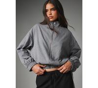 Veste bomber courte zippée à imprimé à carreaux avec col montant et ourlet et poignets élastiques L,M,S,XL,XS,XXL,XXS,XXXL,XXXXLTout ImpriméTissu tissé
