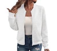 Veste Bomber Décontractée à Manches Longues pour Femme Légère à Fermeture Éclair Veste de Transition Blouson de Baseball Universitaire Coupe Courte et Ample Couleur Unie D'automne (Blanc,3TG)