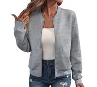 Veste Bomber Décontractée à Manches Longues pour Femme Légère à Fermeture Éclair Veste de Transition Blouson de Baseball Universitaire Coupe Courte et Ample Couleur Unie D'automne (Gris,3TG)