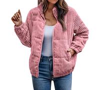 Veste bomber d'hiver chaude et confortable en velours côtelé léger matelassé à manches longues avec fermeture éclair intégrale et col montant décontracté en coton rembourré pour femme