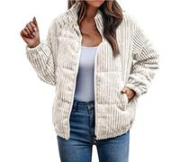 Veste bomber d'hiver chaude et confortable en velours côtelé léger matelassé à manches longues avec fermeture éclair intégrale et col montant décontracté en coton rembourré pour femme