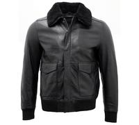 Veste Bomber En Cuir Nappa Noir Pour Homme Avec Col En Laine Amovible