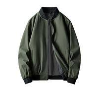 Veste bomber légère mi-saison pour homme - Coupe-vent - Blouson léger - Veste d'été avec taille rayée - Poche intérieure - Blouson universitaire avec col rond - Poches zippées, vert, 4XL