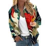 Veste bomber légère pour femme - Motif floral - Veste décontractée - Veste d'aviateur à manches longues - Veste demi-saison - Fermeture éclair - Solide - Veste de printemps, vert foncé, L