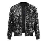 Veste Bomber Paillettes Baseball Homme 70 discothèque fête des années Brillant de Pilote Sequins métallisées années Baseball Carnaval Costume à Paillettes Courte Clubwear discothèque fête costumée