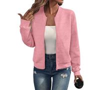 Veste bomber pour femme avec fermeture éclair - Décontractée - Manches longues - Texturée - Manteau léger - Tenue décontractée - Vêtements de printemps et d'automne, Rose, XL