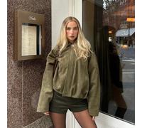 Veste bomber pour femmes, manteau de printemps, veste rétro ample à manches longues avec fermeture éclair, veste de nouveau style, vêtement d'extérieur vert, look vintage L,M,S,XSTissu tissé