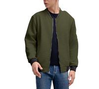 Veste bomber pour homme - Structure gaufrée - Veste de transition moulante - Combinaison de couleurs - Veste d'aviateur - Fermeture éclair - Simple et confortable - Veste de loisirs - Coupe-vent