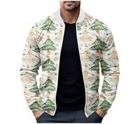 Veste Bombers Homme Noel Vintage Zippé Vestes de Travail Hommes Décontracté Coupe Ample Manteau Chic Et Elegant Imprimé Cardigan de Noël Blousons Classiques Extérieur Streetwear Cadeau Noël et Fête
