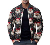 Veste Bombers Homme Noel Vintage Zippé Vestes de Travail Hommes Décontracté Coupe Ample Manteau Chic Et Elegant Imprimé Cardigan de Noël Blousons Classiques Extérieur Streetwear Cadeau Noël et Fête