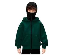 Veste Cagoule Enfant Garçons Filles Pull Cagoule avec Masque Balaclava Zip Hoodie Sweat à Capuche Anti-Vent Décontracté Blouson Automne et Hiver Chaud pour Sports de Plein Air Vélo Manteau