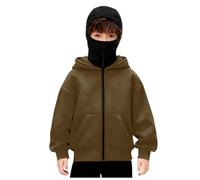 Veste Cagoule Enfant Garçons Filles Pull Cagoule avec Masque Balaclava Zip Hoodie Sweat à Capuche Anti-Vent Décontracté Blouson Automne et Hiver Chaud pour Sports de Plein Air Vélo Manteau