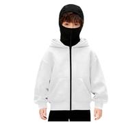 Veste Cagoule Enfant Garçons Filles Pull Cagoule avec Masque Balaclava Zip Hoodie Sweat à Capuche Anti-Vent Décontracté Blouson Automne et Hiver Chaud pour Sports de Plein Air Vélo Manteau