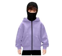 Veste Cagoule Enfant Garçons Filles Pull Cagoule avec Masque Balaclava Zip Hoodie Sweat à Capuche Anti-Vent Décontracté Blouson Automne et Hiver Chaud pour Sports de Plein Air Vélo Manteau
