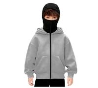 Veste Cagoule Enfant Garçons Filles Pull Cagoule avec Masque Balaclava Zip Hoodie Sweat à Capuche Anti-Vent Décontracté Blouson Automne et Hiver Chaud pour Sports de Plein Air Vélo Manteau