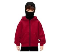 Veste Cagoule Enfant Garçons Filles Pull Cagoule avec Masque Balaclava Zip Hoodie Sweat à Capuche Anti-Vent Décontracté Blouson Automne et Hiver Chaud pour Sports de Plein Air Vélo Manteau